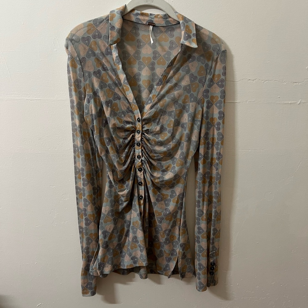 Free People Multicolor Heart Button-Down Shirt
